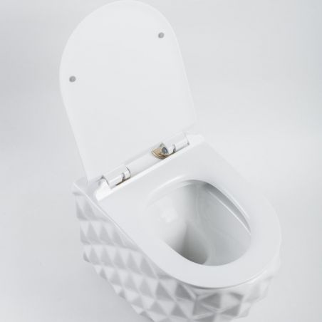 Vas Wc, Alb Lucios, Rimless, 49x36 cm, montaj suspendat, capac Duroplast, ceramica sanitara, Sidef