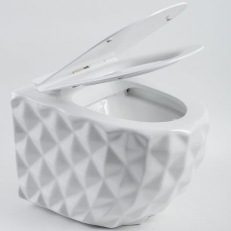 Vas Wc, Alb Lucios, Rimless, 49x36 cm, montaj suspendat, capac Duroplast, ceramica sanitara, Sidef