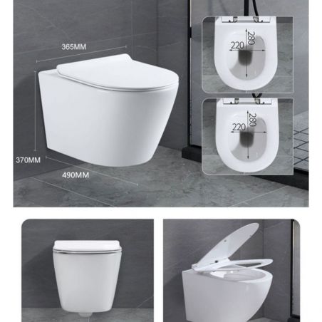 Vas Wc, Negru, Rimless, 49x36 cm, montaj suspendat, capac Duroplast, ceramica sanitara, Sidef