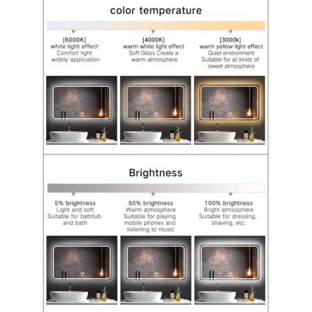 Oglinda Led, Dezaburire si Buton Touch, 3 Culori, Intensitate reglabila, dimensiuni 70, 80, 90 cm, Cezara