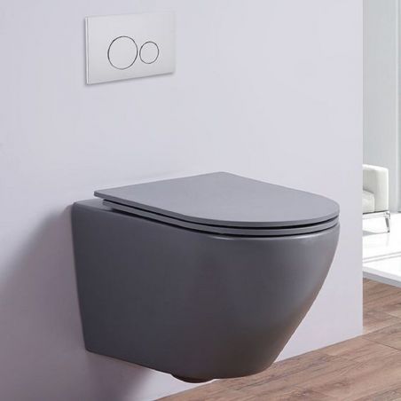 Vas Wc, Gri Mat, Power Color, Rimless, 49x36 cm, montaj suspendat, capac Duroplast, ceramica sanitara, Ben
