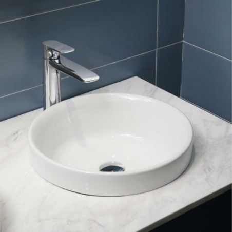 Lavoar, Alb, diametru 40 cm, fara gaura de baterie, montaj semi-incastrat, ceramica sanitara, Globus