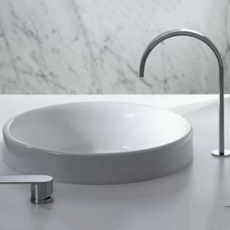 Lavoar, Alb, diametru 40 cm, fara gaura de baterie, montaj semi-incastrat, ceramica sanitara, Globus