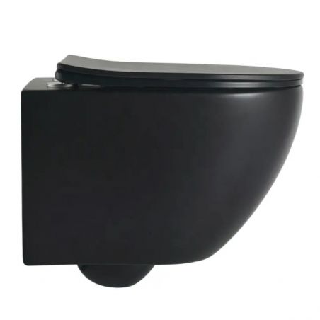 Vas Wc, Negru Mat, Power Color, Rimless, 49x37 cm, montaj suspendat, capac Duroplast, ceramica sanitara, Ben
