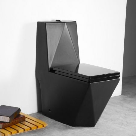Vas WC Enrico, Rimless, SifonFlush, Negru Mat, Power color, 68x38 cm, Rezervor Inclus, montaj podea, capac cu soft-close inclus