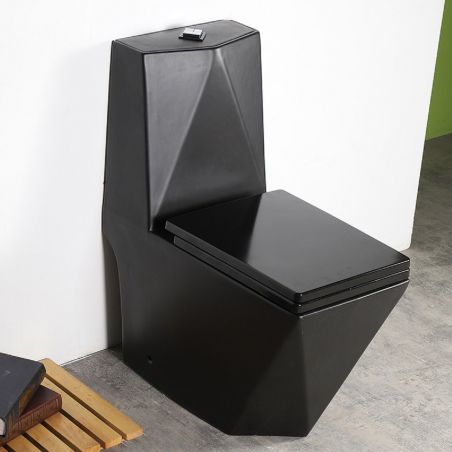 Vas WC Enrico, Rimless, SifonFlush, Negru Mat, Power color, 68x38 cm, Rezervor Inclus, montaj podea, capac cu soft-close inclus