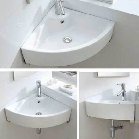 Lavoar Bruno, Alb, 43x32 cm, montaj suspendat pe colt, ceramica sanitara