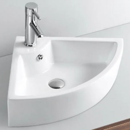Lavoar Bruno, Alb, 43x32 cm, montaj suspendat pe colt, ceramica sanitara