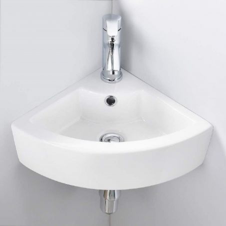 Lavoar Bruno, Alb, 43x32 cm, montaj suspendat pe colt, ceramica sanitara