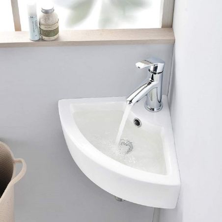 Lavoar Bruno, Alb, 43x32 cm, montaj suspendat pe colt, ceramica sanitara
