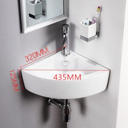 Lavoar Bruno, Alb, 43x32 cm, montaj suspendat pe colt, ceramica sanitara