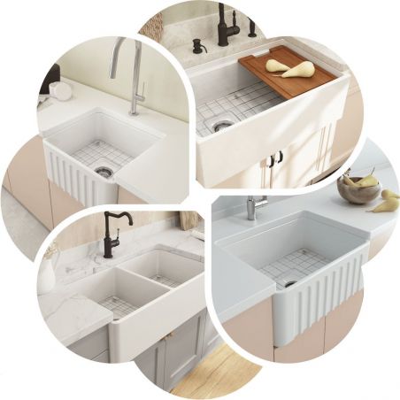 Chiuveta bucatarie, front aparent decorativ, stil farmhouse, material Fireclay, 61x45 cm, Alb, Royalty Line by Ego, Greco