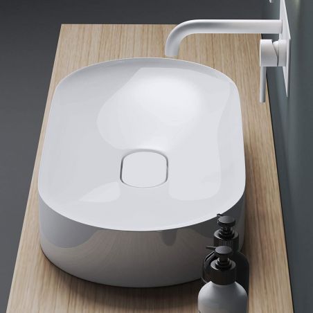 Lavoar EGO 826, Alb Mat, scurgere ascunsa, 71x35.5 cm, compozit marmura, montaj pe blat