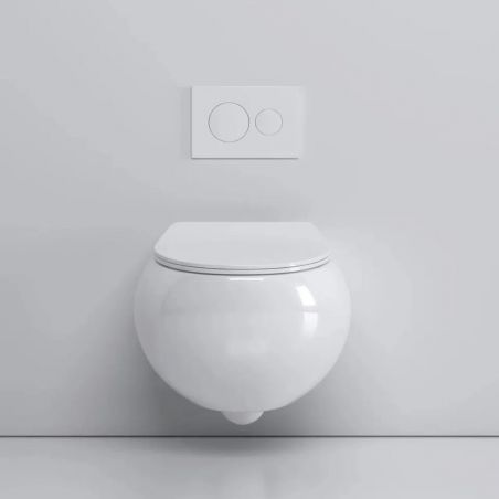 Vas wc, montaj suspendat, Rimless,  Alb Lucios, 47x45 cm, ceramica santiara, capac duroplast cu Soft Close, Roli