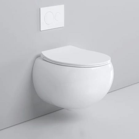 Vas wc, montaj suspendat, Rimless,  Alb Lucios, 47x45 cm, ceramica santiara, capac duroplast cu Soft Close, Roli