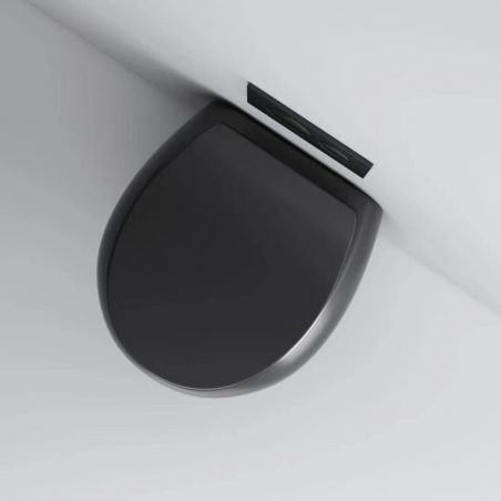 Vas wc, montaj suspendat, Rimless, Negru Mat, Power colour, 47x45 cm, ceramica santiara, capac duroplast cu Soft Close, Roli