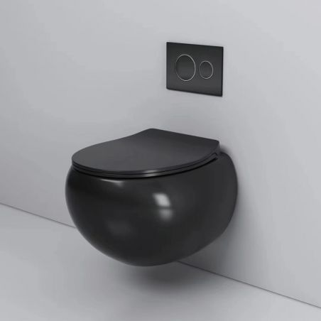 Vas wc, montaj suspendat, Rimless, Negru Mat, Power colour, 47x45 cm, ceramica santiara, capac duroplast cu Soft Close, Roli
