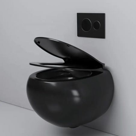 Vas wc, montaj suspendat, Rimless, Negru Mat, Power colour, 47x45 cm, ceramica santiara, capac duroplast cu Soft Close, Roli