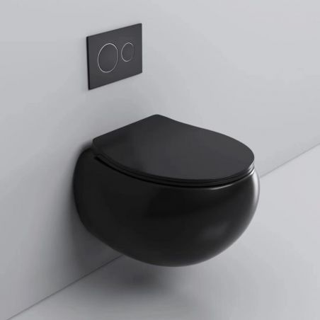 Vas wc, montaj suspendat, Rimless, Negru Mat, Power colour, 47x45 cm, ceramica santiara, capac duroplast cu Soft Close, Roli