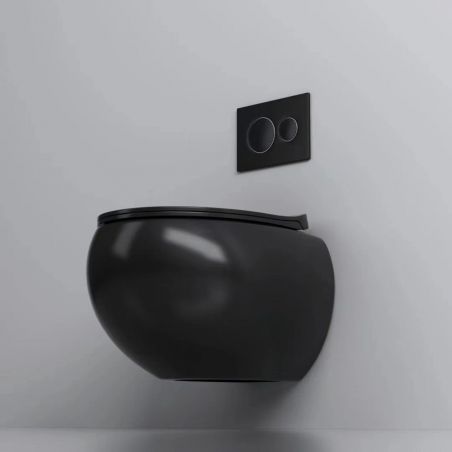 Vas wc, montaj suspendat, Rimless, Negru Mat, Power colour, 47x45 cm, ceramica santiara, capac duroplast cu Soft Close, Roli