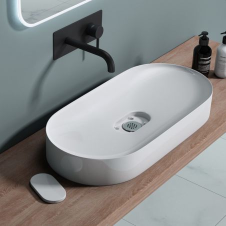 Lavoar EGO 826, Alb Mat, scurgere ascunsa, 71x35.5 cm, compozit marmura, montaj pe blat