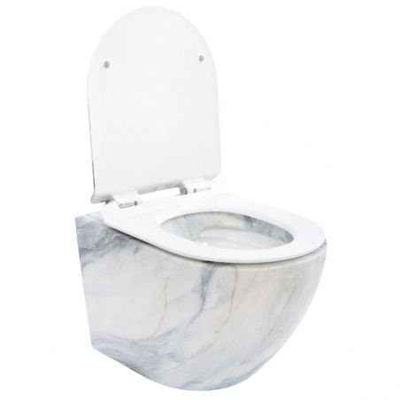 Vas Wc, Granit Lucios, Rimless, 49x37 cm, montaj suspendat, capac Duroplast, ceramica sanitara, Ben