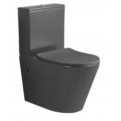 Vas WC Rimless, rezervor inclus, 2 piese, Gri Mat, Power color, montaj podea, capac duroplast slim soft-close, Dario