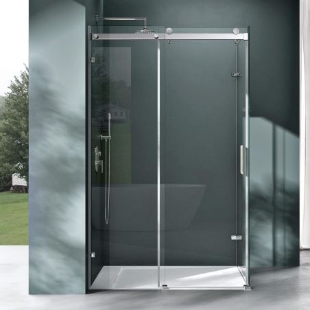 Cabina EGO-17-2, perete fix si usa Glisanta, sticla securizata 8 mm, fara profile metalice, dimensiuni la alegere