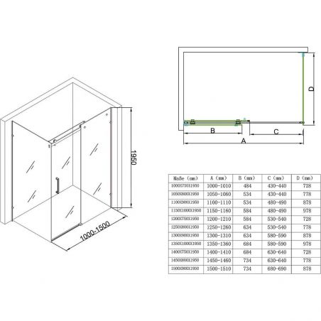 Cabina EGO-17-2, perete fix si usa Glisanta, sticla securizata 8 mm, fara profile metalice, dimensiuni la alegere