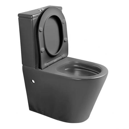 Vas WC Rimless, rezervor inclus, 2 piese, Gri Mat, Power color, montaj podea, capac duroplast slim soft-close, Dario