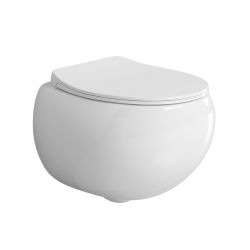 Vas wc, montaj suspendat, Rimless,  Alb Lucios, 47x45 cm, ceramica santiara, capac duroplast cu Soft Close, Roli