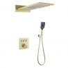 Sistem dus, dus tip ploaie si cascada cu montaj pe perete, baterie incastrata cu termostat, Auriu Mat, Gitano