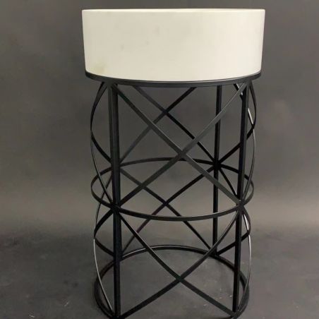 Lavoar stativ Alb Lucios din compozit, cadru metalic negru mat , ventil alb inclus, 45x45x80 cm, Oro