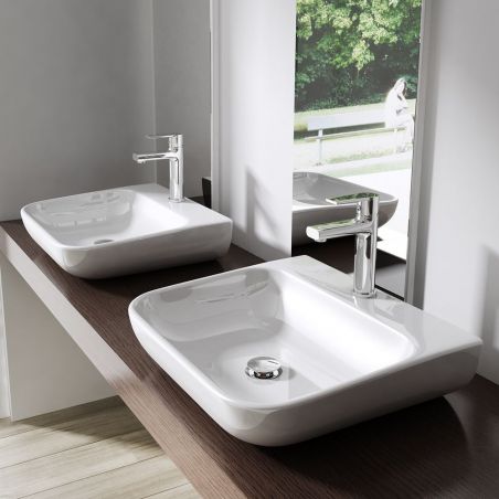 Lavoar EGO 811, Alb, lucios, 47 sau 60x41 cm, compozit de marmura, montaj pe blat sau suspendat, cu gaura baterie
