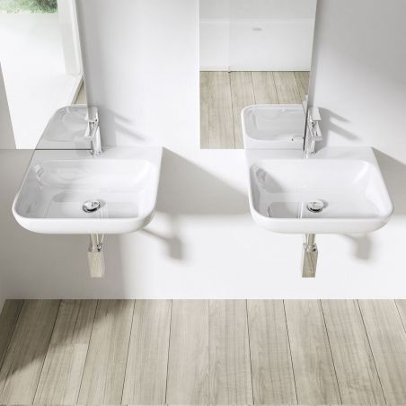 Lavoar EGO 811, Alb, lucios, 47 sau 60x41 cm, compozit de marmura, montaj pe blat sau suspendat, cu gaura baterie