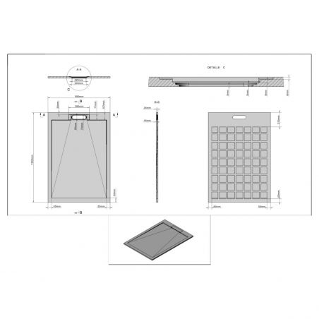 Cadita de dus compozit mineral, dimensiuni 70-90 x 80-160 cm, inaltime 2.5 cm, scugere ascunsa, decupabila, Alb, Antonio