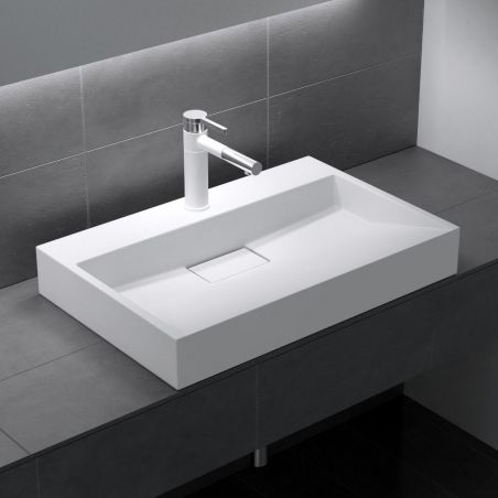 Lavoar EGO 19, Alb, mat, dimensiuni intre 60-90 cm, compozit marmura, montaj suspendat sau pe blat, cu o gaura de baterie