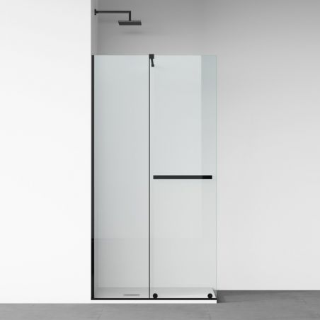 Perete dus Walk-In, sticla securizata de 6 mm, 2 elemente, glisant, dimensiuni 100-120x200 cm,  Negru Mat, Benito