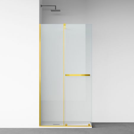 Perete dus Walk-In, sticla securizata de 6 mm, 2 elemente, glisant, dimensiuni 100-120x200 cm,  Auriu Mat, Benito