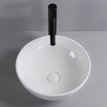 Lavoar, Alb Lucios, diametru 40 cm, ceramica sanitara, montaj pe blat, Leona
