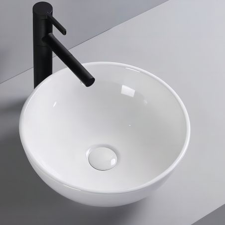 Lavoar, Alb Lucios, diametru 40 cm, ceramica sanitara, montaj pe blat, Leona