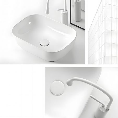 Lavoar, Alb Lucios, dimensiuni 45.5x 32 cm, ceramica sanitara, montaj pe blat, Nicoli