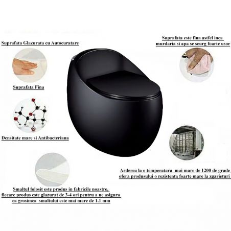 Vas WC Santa Rimless, rezervor incorporat, Negru mat, Power Colour, montaj podea, capac cu soft-close, Royalty Line by Ego