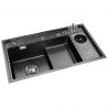 Chiuveta de bucatarie, statie de lucru, Spalator Pahare, Suport Cutite, Vas colectare apa, Gun Black, 85x50 cm, Nico