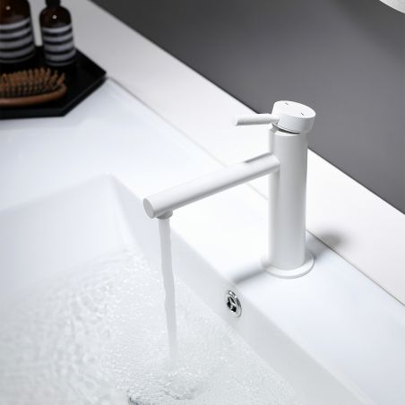 Baterie lavoar Tiona , montaj pe lavoar, finisaj Alb Mat, perlator aer, design deosebit