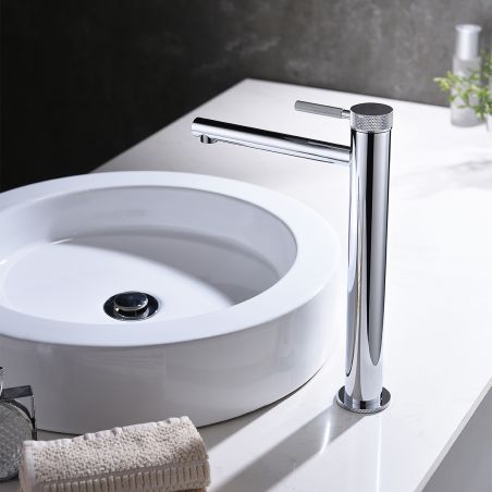 Baterie lavoar EGO-Tiona Chrome High, montaj pe blat, finisaj Crom, perlator aer, design deosebit