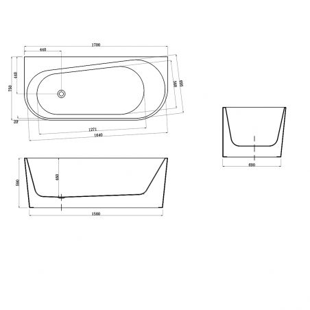 Cada de baie freestanding, Acril sanitar, Negru Lucios, 170x75 cm, izolare termica, Joe