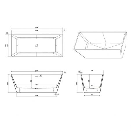 Cada de baie freestanding, Acril sanitar, Alb Lucios, 170x75 cm, izolare termica, Cora