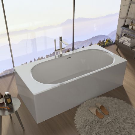 Cada de baie, freestanding, compozit mineral, ventil inclus, Alb Lucios, 180x86 cm, Anda