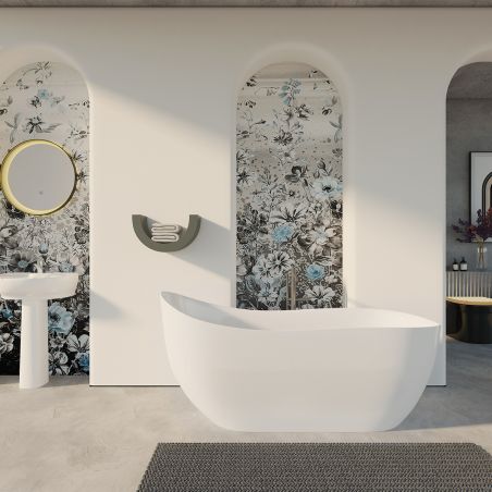 Cada de baie, freestanding, Acril, ventil inclus, Alb Lucios, 170-180 x 75 cm, Liza